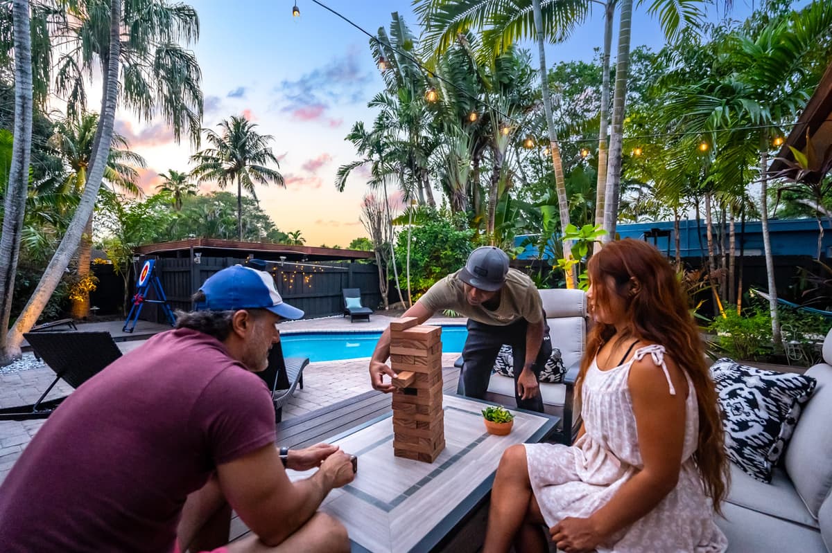 One wrong move and it all comes crashing down — Jenga night tension is real 😆